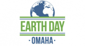 earth day omaha logo with a blue earth image, Earth Day in green text, and Omaha in blue text