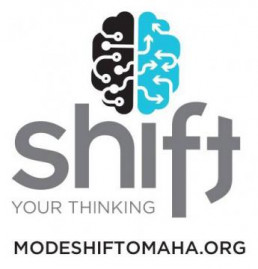 Mode shift Omaha logo- an image of a brain with "shift your thinking" written below